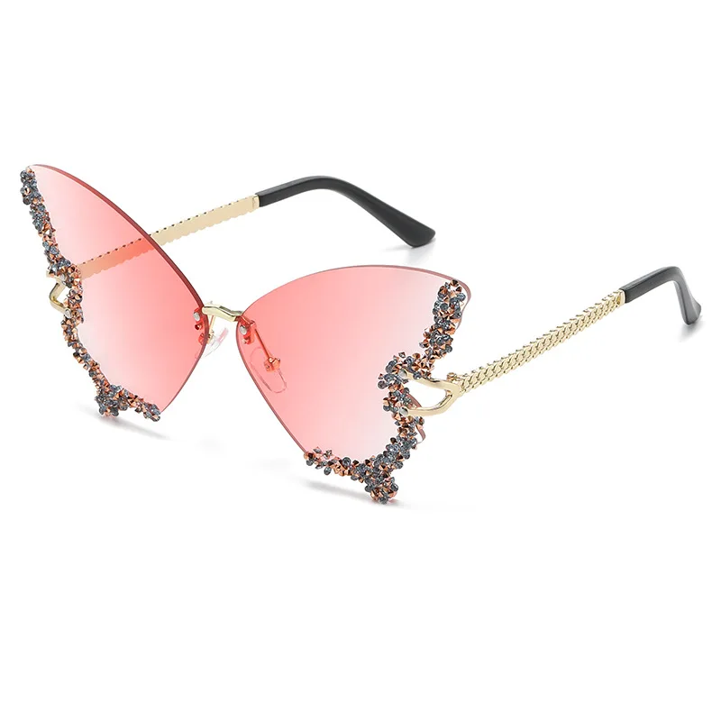 2023 Hot Selling Rimless Oversized Bling Rhinestone Diamond Sunglasses Lady Trendy Shades Sun Glasses Retro