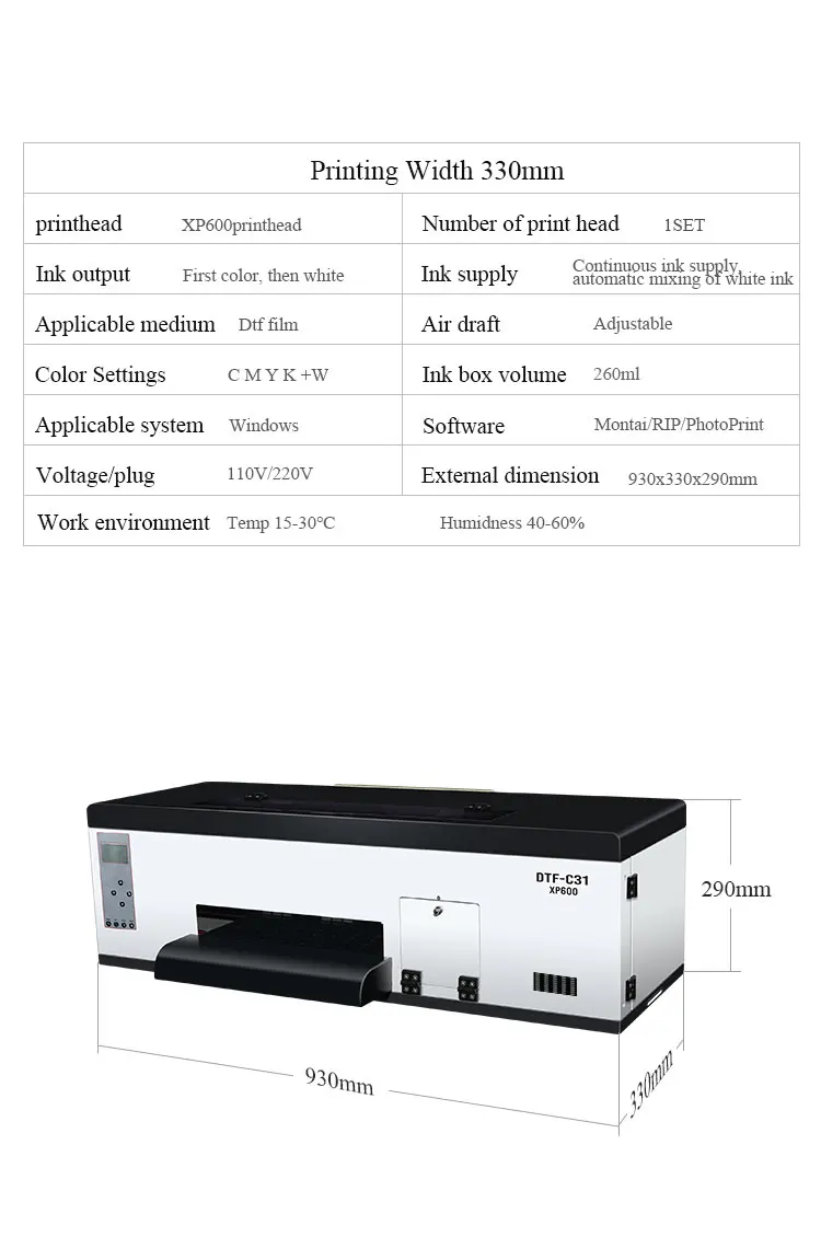Direct To Film Printer Dtf A3 Printing Machine Textile Dtf Printer Xp600  Dtf For T-shirt Cloth