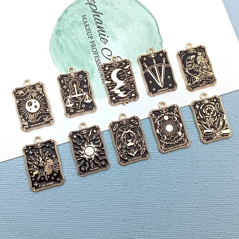 Enamel Black Tarot Card Charms Alloy Metal Pendants For DIY Bracelet Necklace And Jewelry Making Accessories
