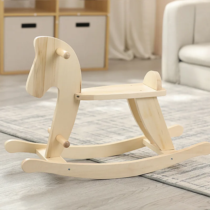 Unisex Wooden Rocking Horse Toy for Children Ins Style Ride-On Chair Toy Ride-On Toy Animal for Baby