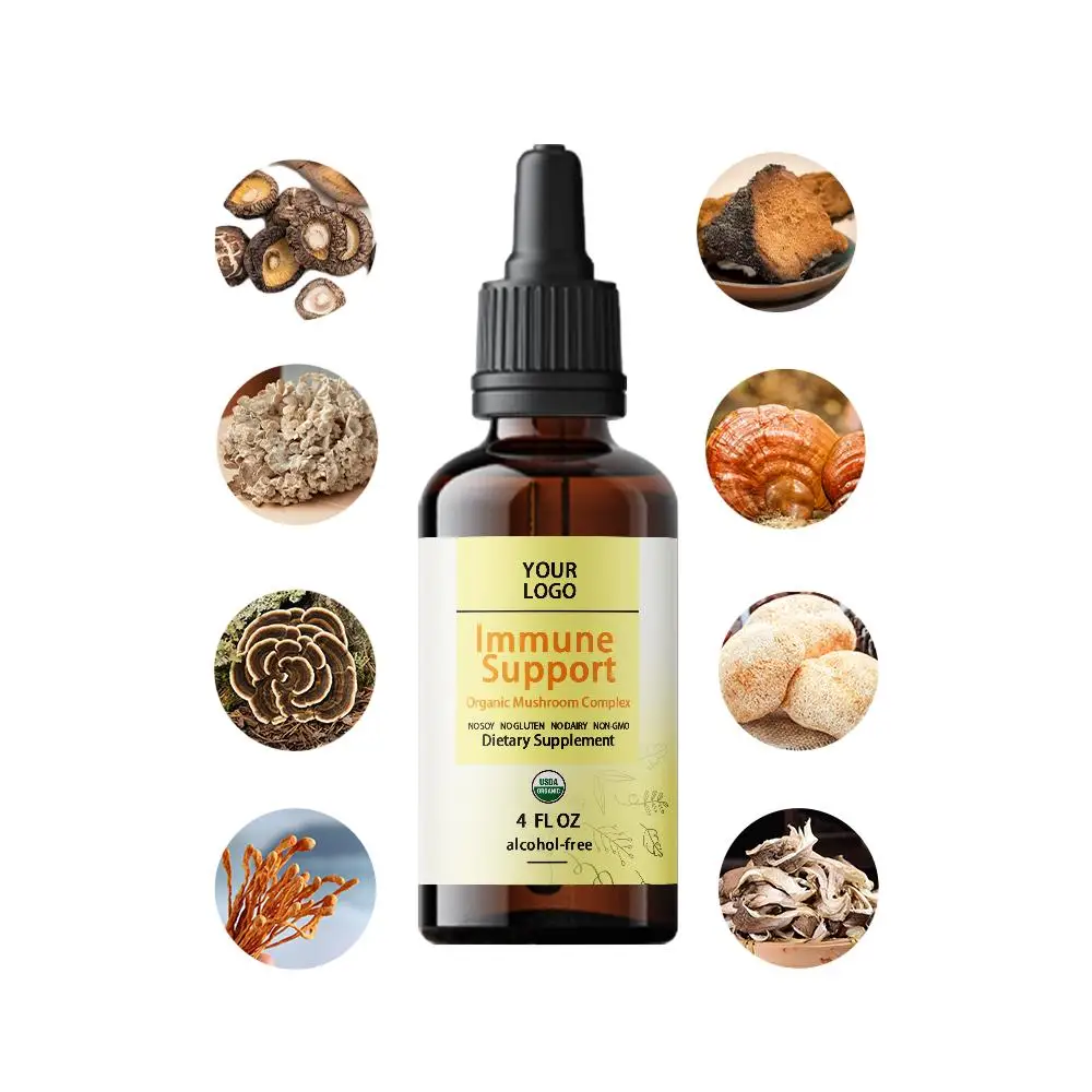 Natural Medicinal Mushroom Complex Liquid Extract Immune Support Energy Supplement Tincture Brain Boost Lions Mane Liquid Drops