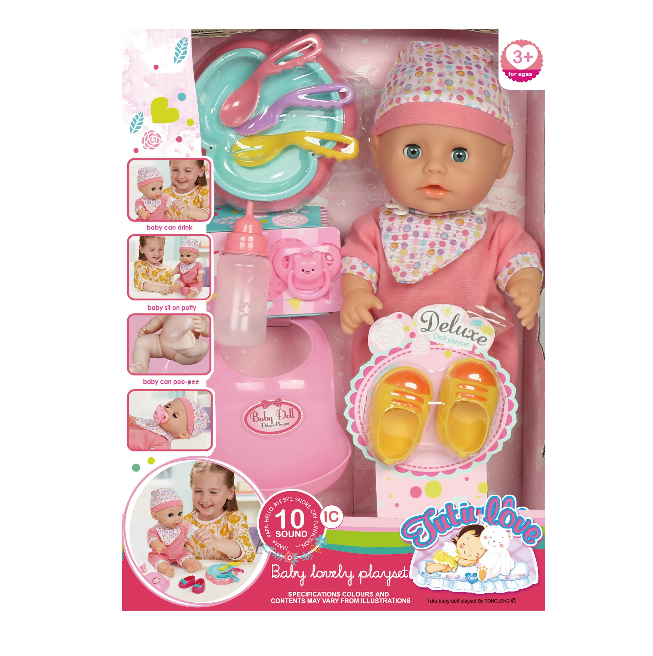 QS Silicone Newborn Baby With IC 10 Sounds Meeting Drink Water Pee 12 Inch Doll Toy