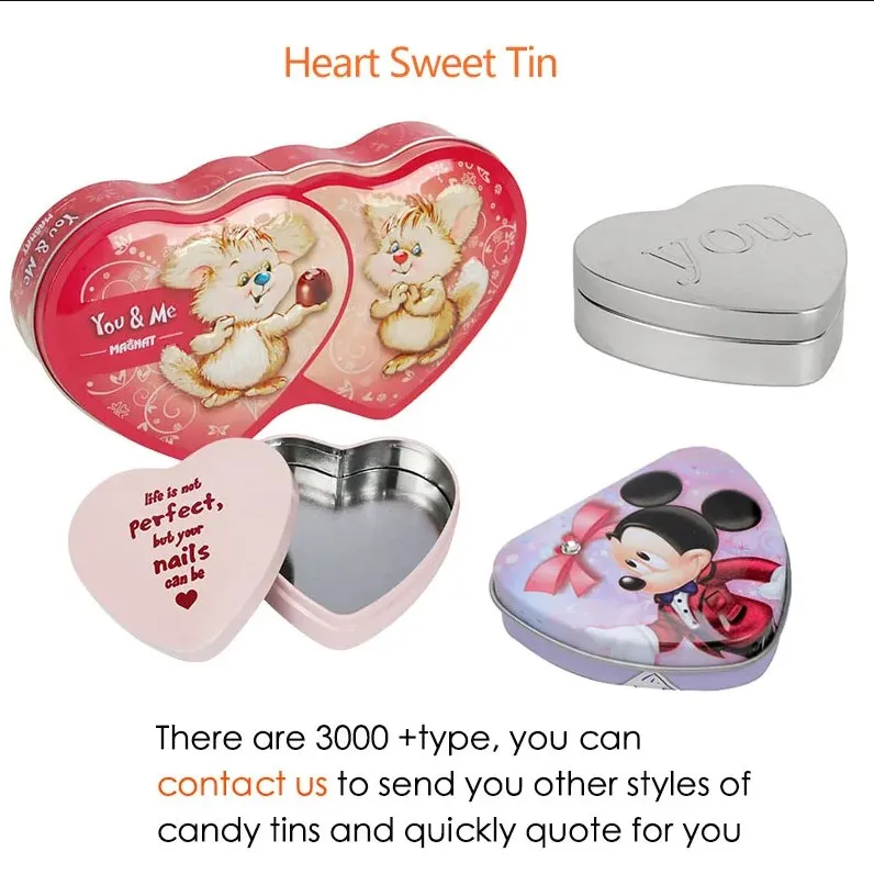 Custom Printed Candy Sweets Heart Shape Tin Box Metal Valentine Tin Cookie Chocolate Food Safe Red Wedding Gift Tin Box