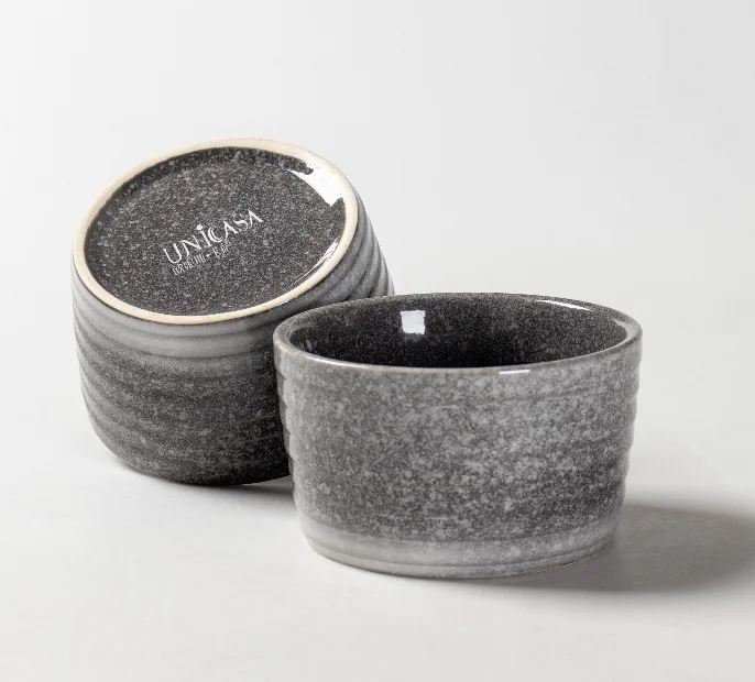 UNICASA Ceramic Ramekin 8 oz Creme Brulee Ramekin for Custard Pudding and Souffle Reactive Glaze Gray
