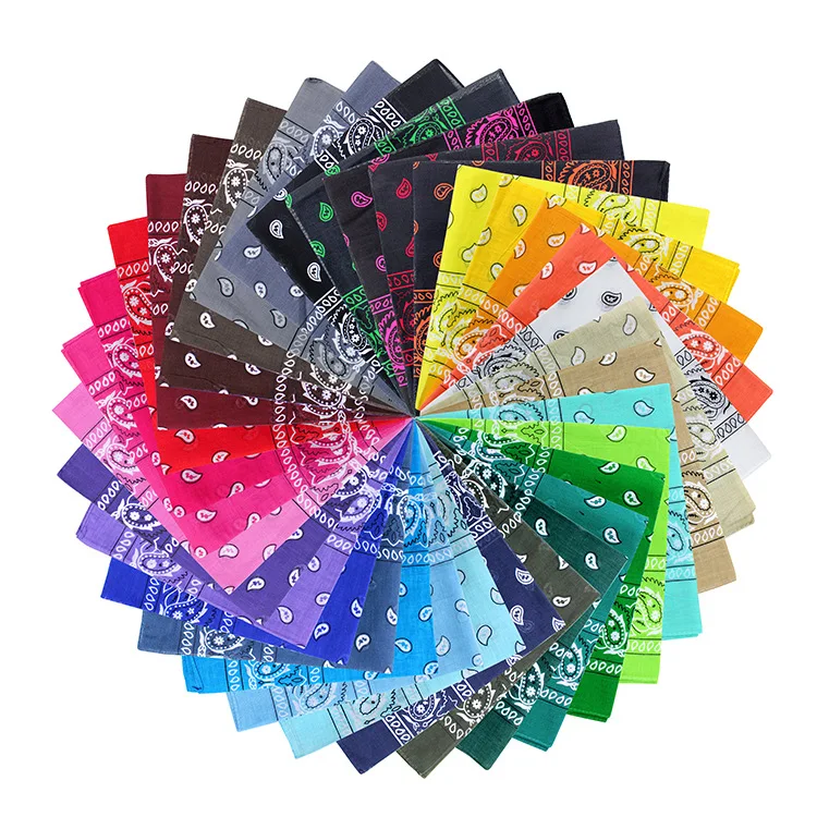 Оптовая продажа, многофункциональная цветная индивидуальная 100% хлопчатобумажная квадратная ткань, головной убор с принтом, Классическая Бандана с узором пейсли