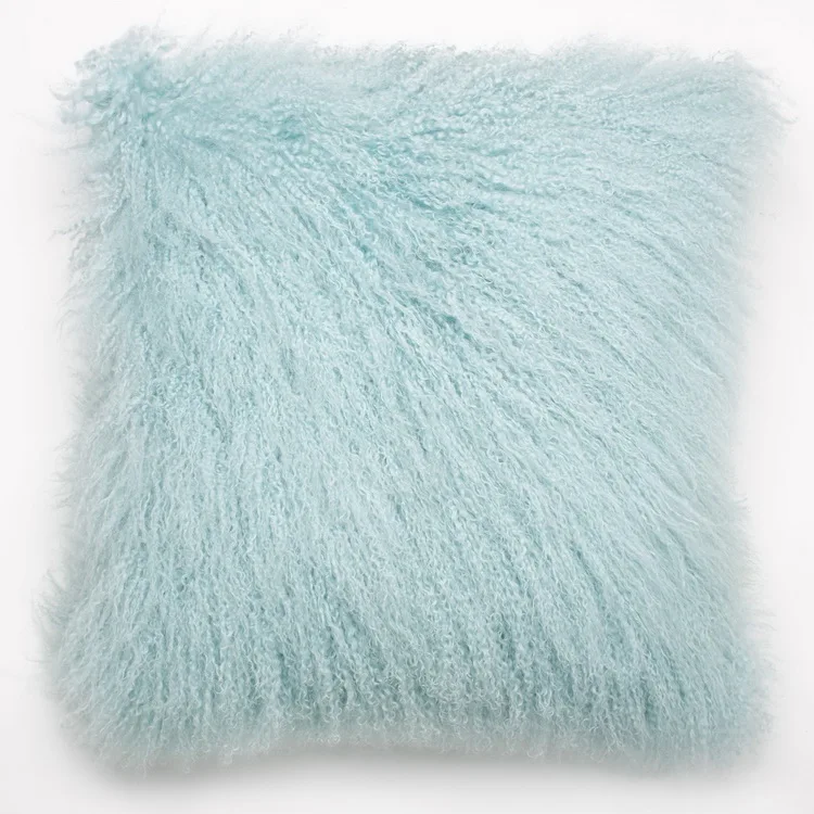 Mongolian Lamb Pillow 16x16 Tibetan Lama Fur Cushion Ivory heavy natural linen back side
