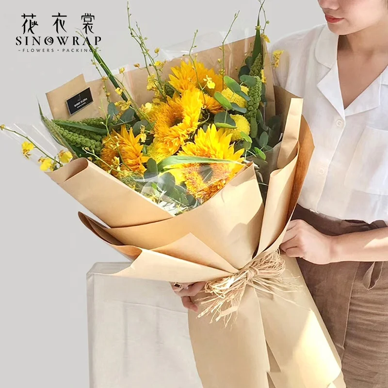 SINOWRAP  Simple classic waterproof kraft paper roll  flower bouquet wrapping Kraft paper