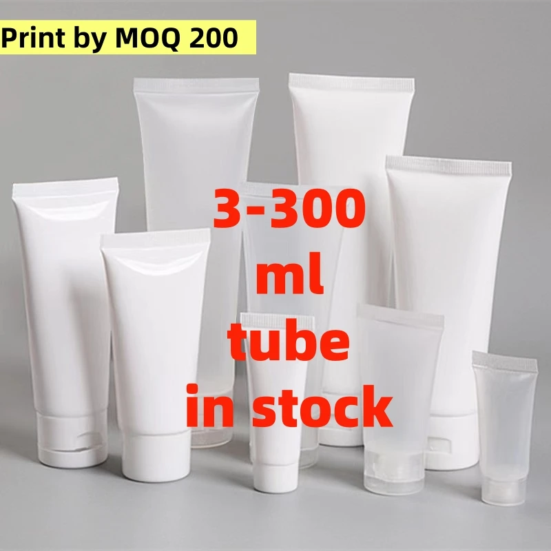 In stock Empty Plastic PE Squeeze Cosmetic Tube 3ml 15ml 30 50g 100g 120 300ml Custom Cosmetics Aluminium Pipes Tubes Packaging