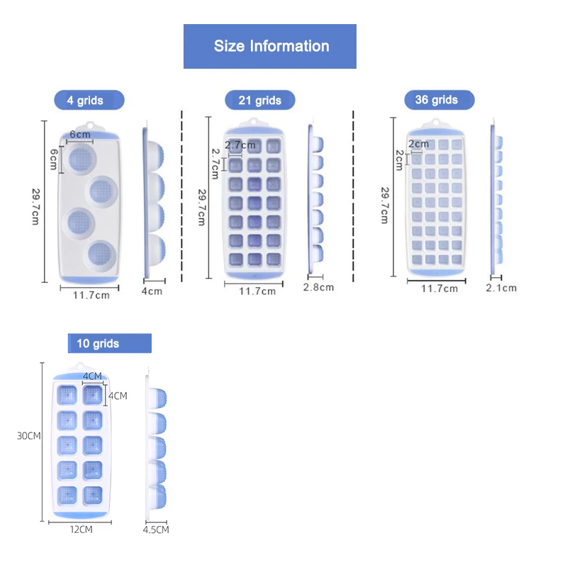 4/10/21/36 Grids Round Square Silicone Customized Ice Cube Mold Home Frozen Ice Cube Refrigerator Plastic Ice with Lid