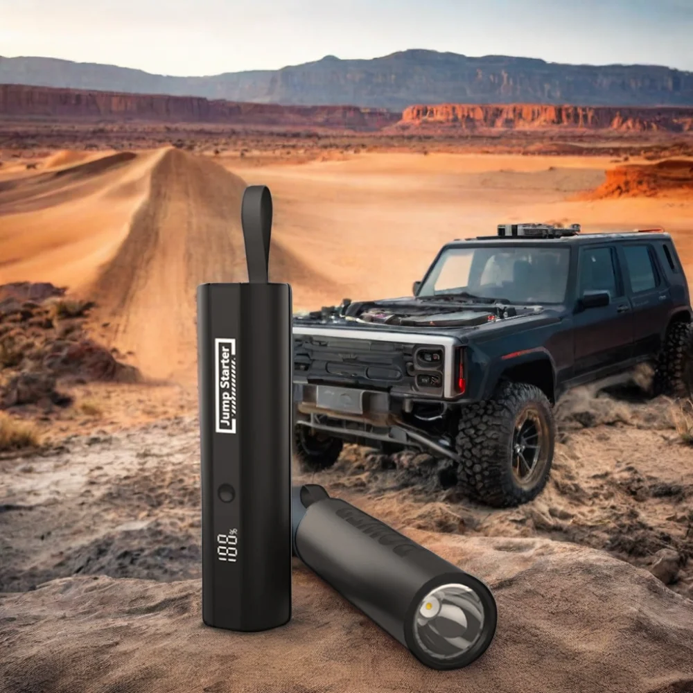 Portable 10000mAh Power Bank Car Emergency Jump Starter with LED Light Use Truck Motorcycle Passenger Car USB-C Charging Output