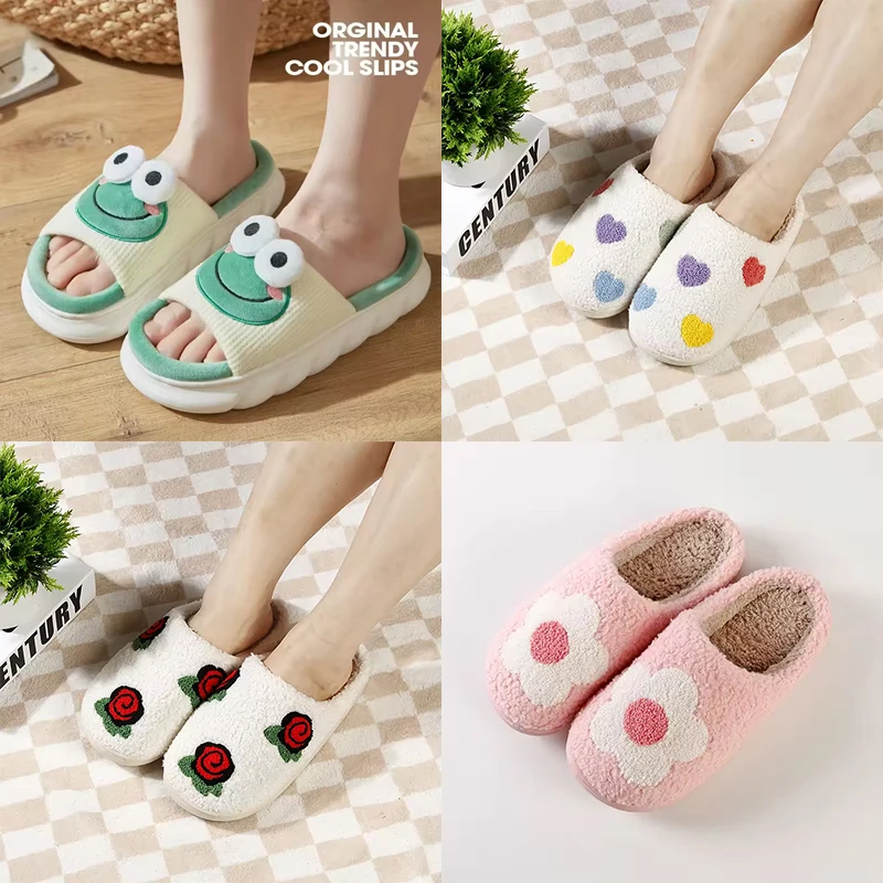 Women cute summer stuffed wholesale slippers animal print plush fluffy fuzzy slippers soft house shoes home warm slippers