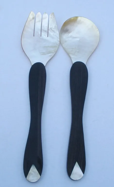 Mother Of Pearl Salad Server Set Handicraft Wooden Salad Spoon Wedding Restaurant Salad Servers Spoon And Fork Set