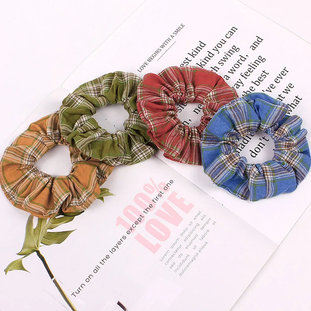 New style Color grid fabric hair ties popular women elastic dot hair scrunchies