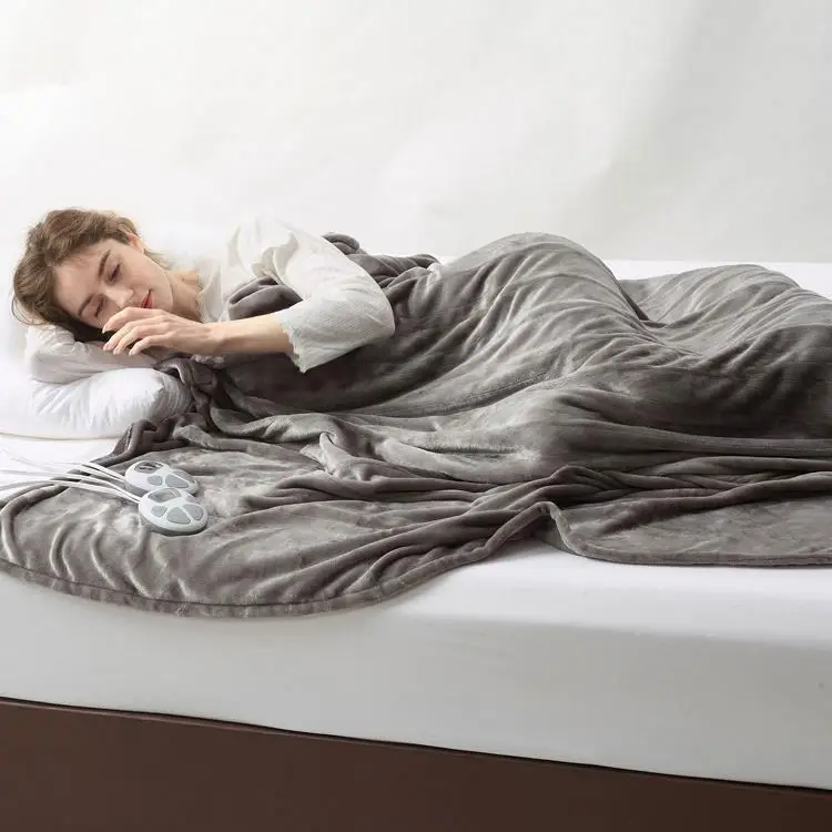 Quality Guaranteed winter electric blanket Plain Dyed Solid Grey electric heated blanket