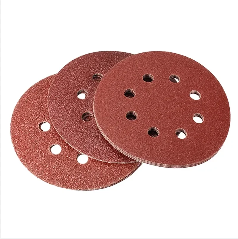 Hot sale 5 inches with 8 Holes red  alumina abrasive  hook and loop sanding paper disc for metal