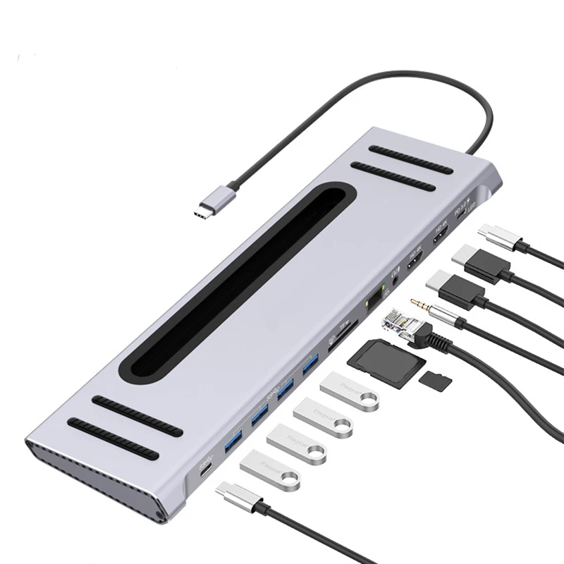 12 in 1 docking station type-c hub HD 4K 30Hz USB 3.0 TF SD card reader and other multi function for laptop