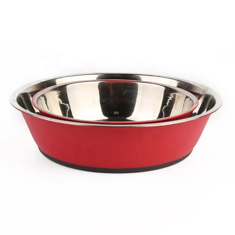 Non Slip Stainless Steel Dog Bowl With Rubber Base Stainless Steel Pet Food Drinking Bowl Dish