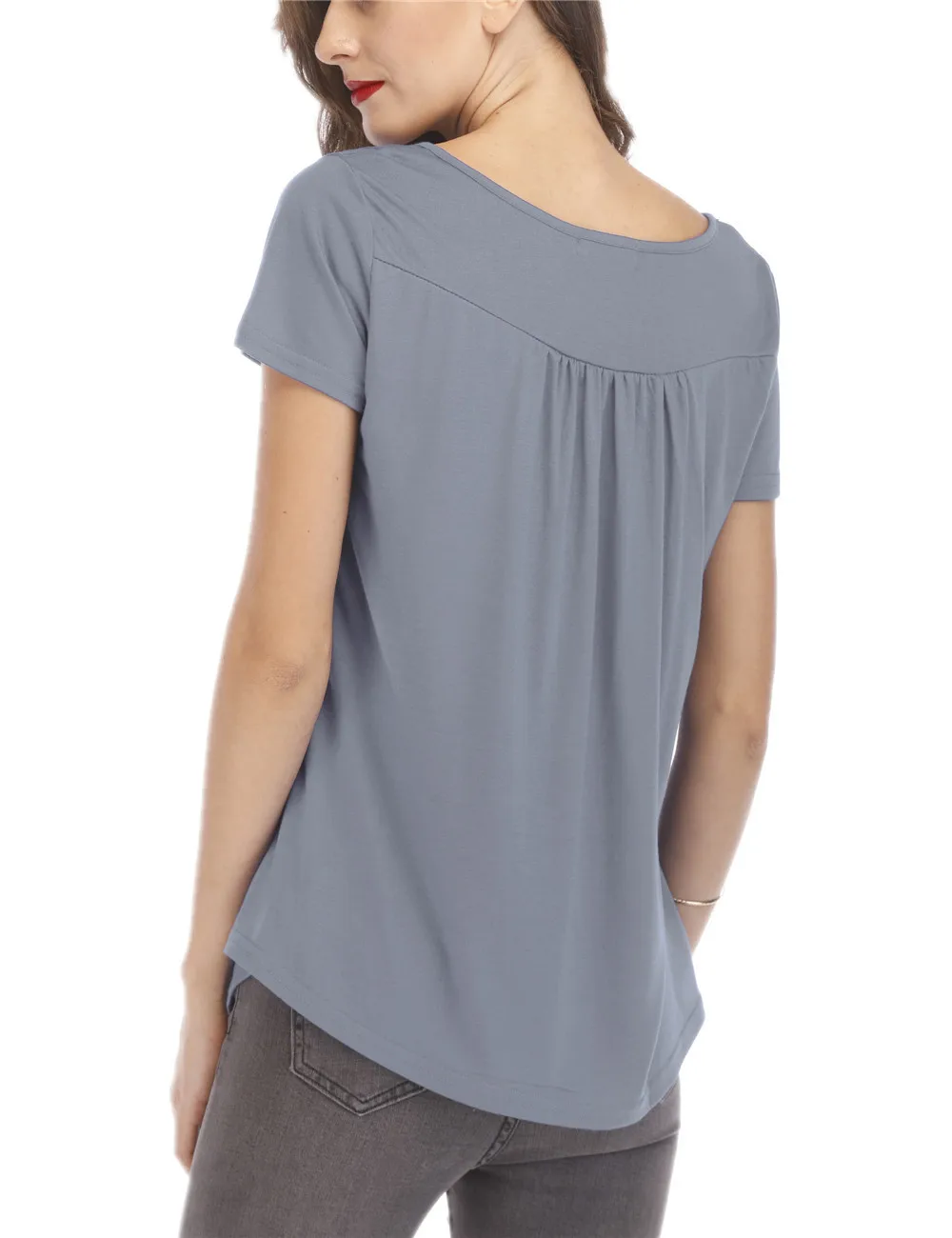 Плюс размер S-5XL Женская мода туника с короткими рукавами, v-образный ворот, сексуальная сплошной цвет с круглым вырезом Повседневная Блузка