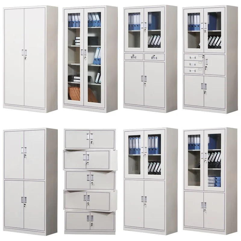 Stainless steel 4 shelve storage cabinet iron document cupboard glass door metal filing cabinet