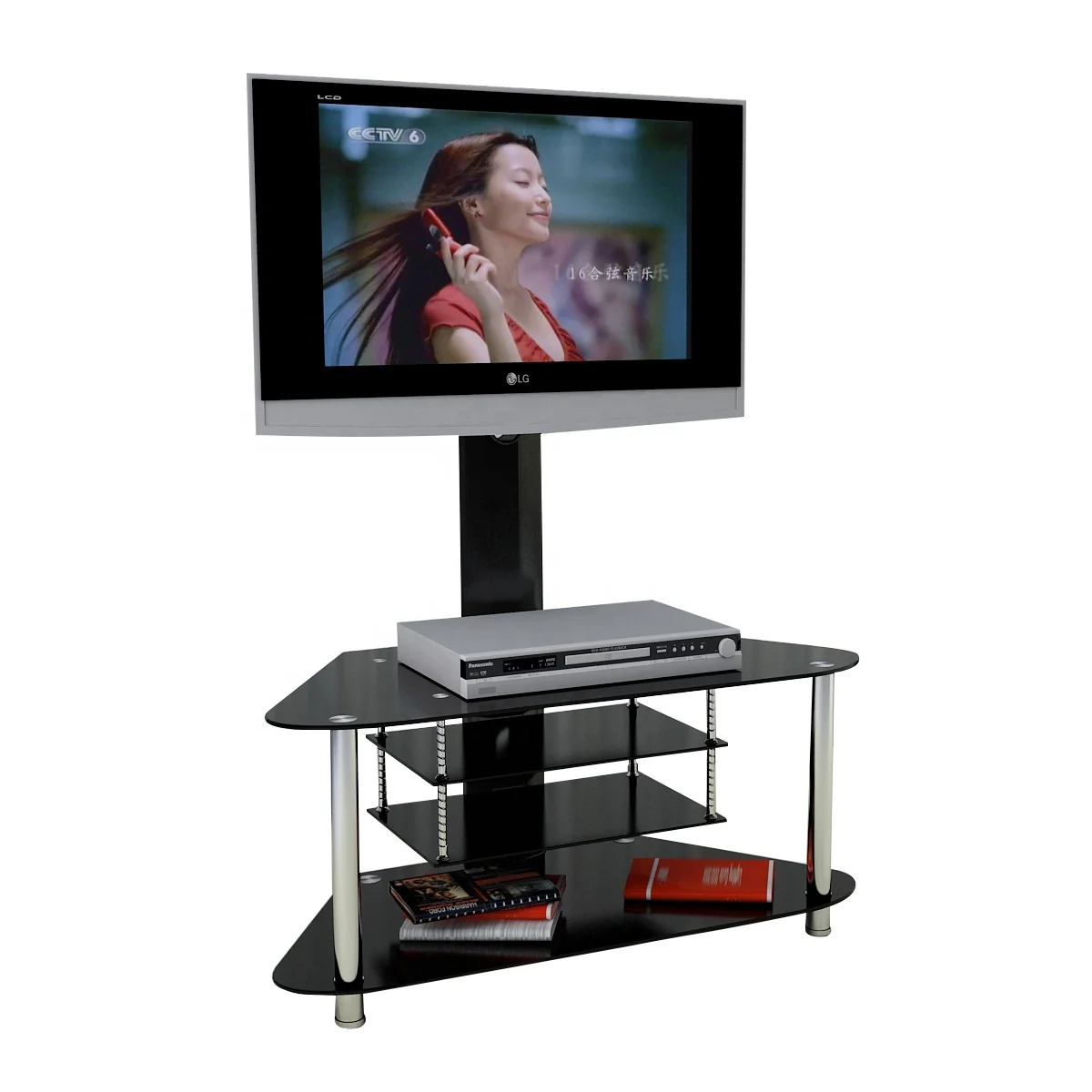 2021 hot sales Modern Black Four Layer Tempered Glass TV Stand Table with bracket Home Furniture