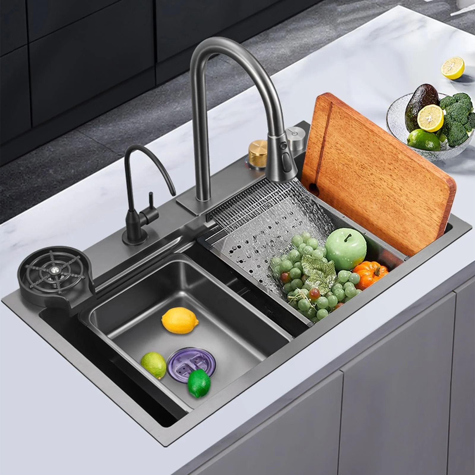 Sus304 Undermount Black Good Sink Stainless Steel Rainfall Water Multifunctional Pressurized Kitchen Sink