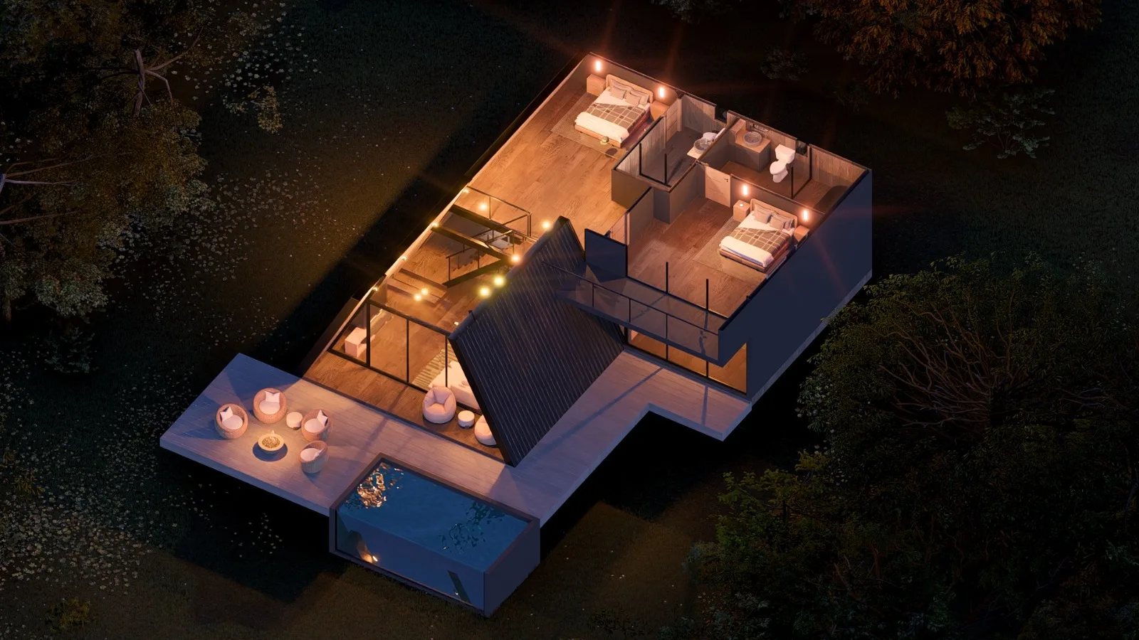 Triangular wooden house, in the forest, 170 square meters of earthquake-resistant structure high-quality house, triangular house