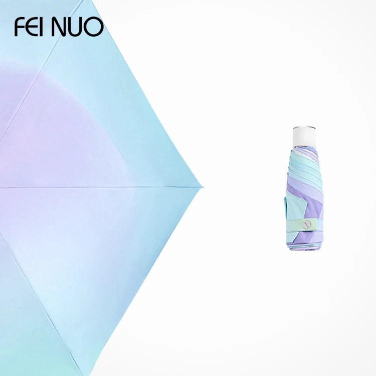 New fashion design 6K aurora five fold mini lady sun umbrella with fiberglass ribs