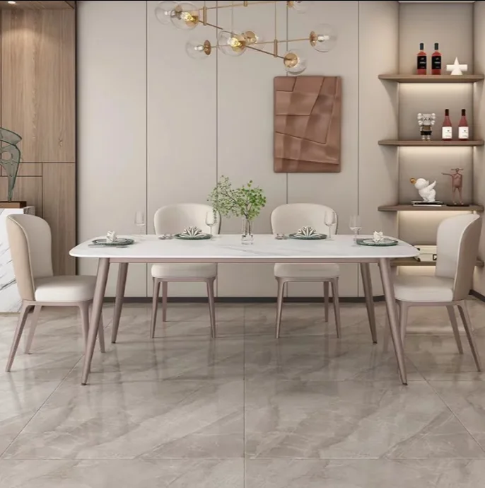 ATUNUS Modern Luxury golden stainless steel dining table for dining room furniture dinner table set