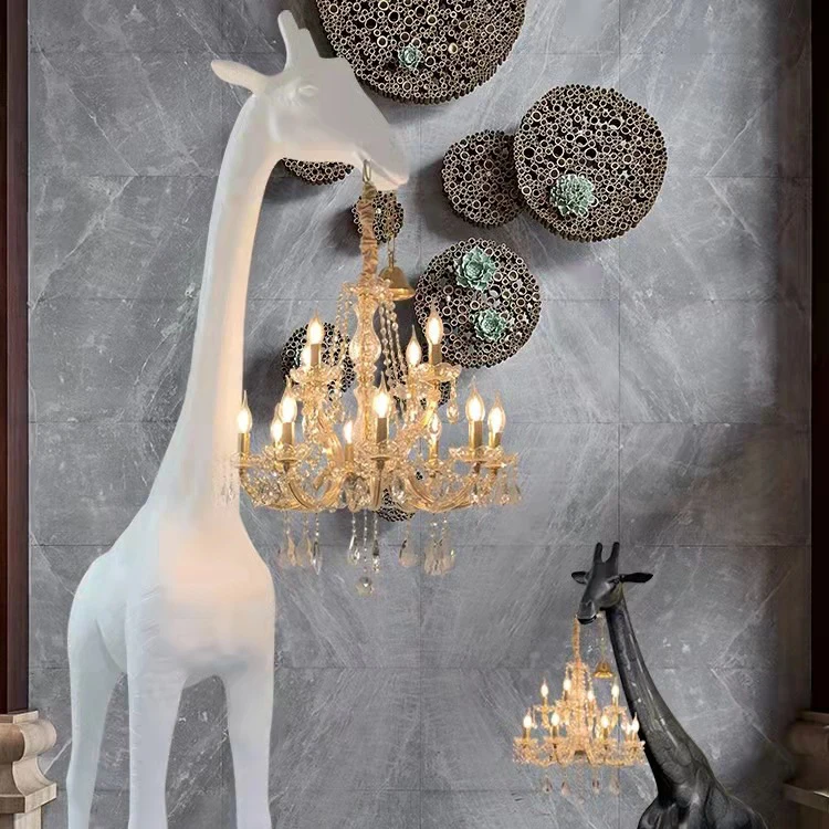 Customized Size Home Hotel Lobby Decorative Lighting Crystal Chandelier Lights Animal Modern White Giraffe Floor Lamp
