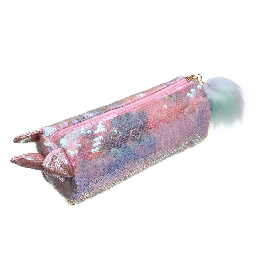 Sequin Multifunction Stationery Unicorn Cute Personalis School Pencil Case With Plush Toy For Girls Coin Purse Ladies Makeup Bag