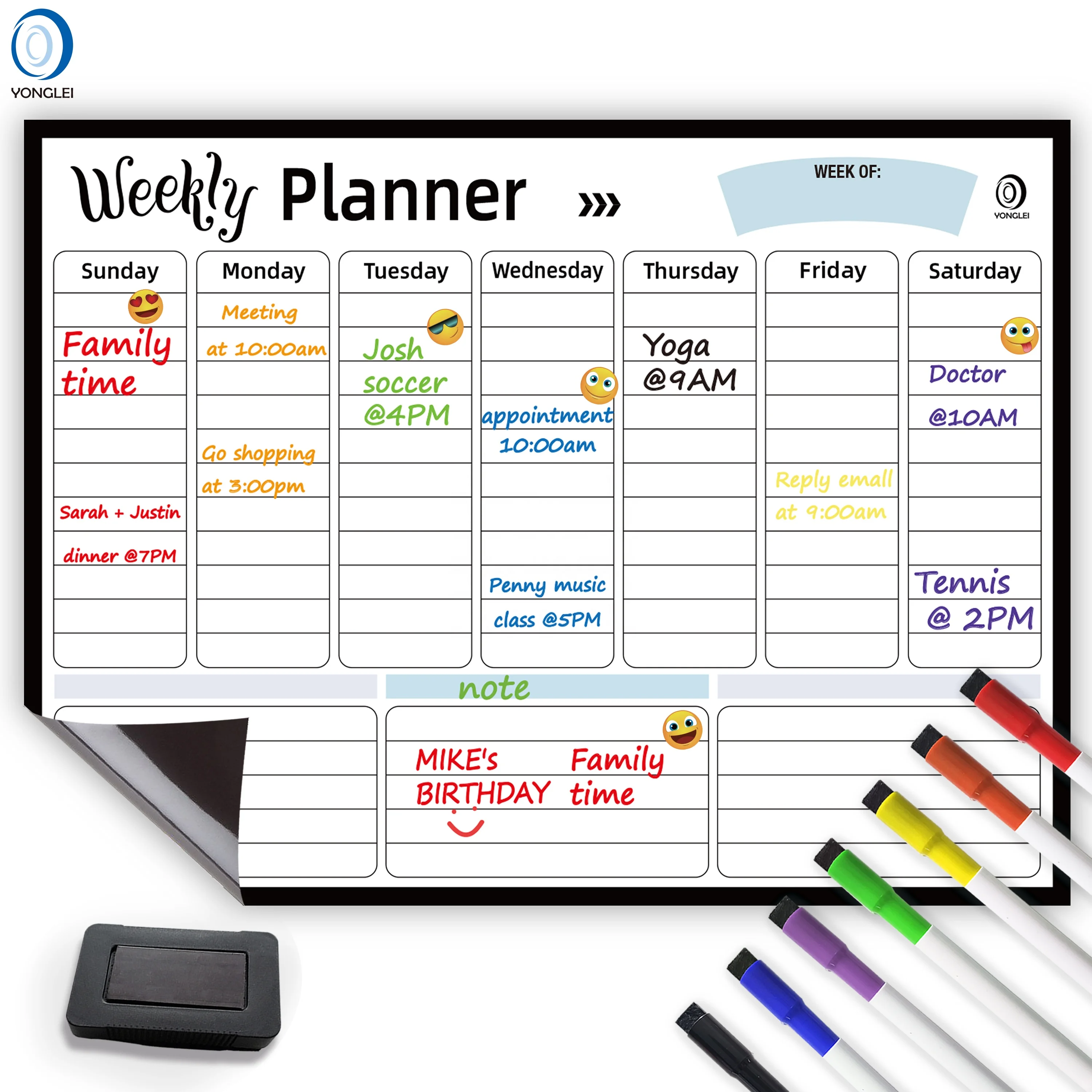 10.6-6 Magnetic dry erase weekly planner board refrigerator magnetic board calendar