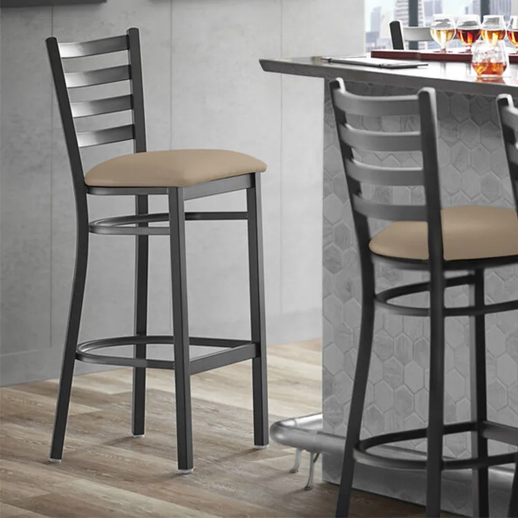 Hot Sale Black Powered Coated Finish Metal Bar Stool With Black Vinyl Padded Seat For Sale