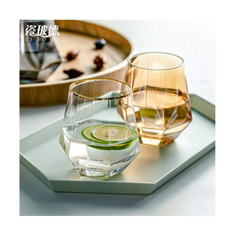 Hexagonal Glass Set Drinking Cup 6 pcs Clear Water Juice Cola Coffee Cup Glass Custom Gold Rim Glass Cup Drinking