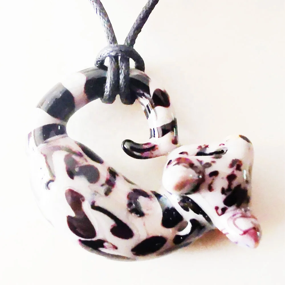 Wholesale glass fashion changeable Jewelry Murano Handmade Lampwork glass small grey Fox animal figurine charm pendant Necklace