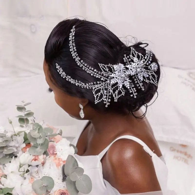 2023 Fashion Bride Wedding headband Crystal Hair Vine Silver Rhinestone flower Hair Piece Bridal wedding Hair Accessories