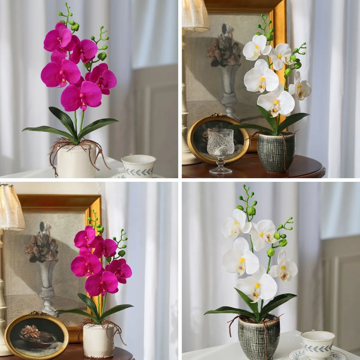 Orchids artificial flowers with pot plastic orchid pots phalaenopsis orchid plants for decor