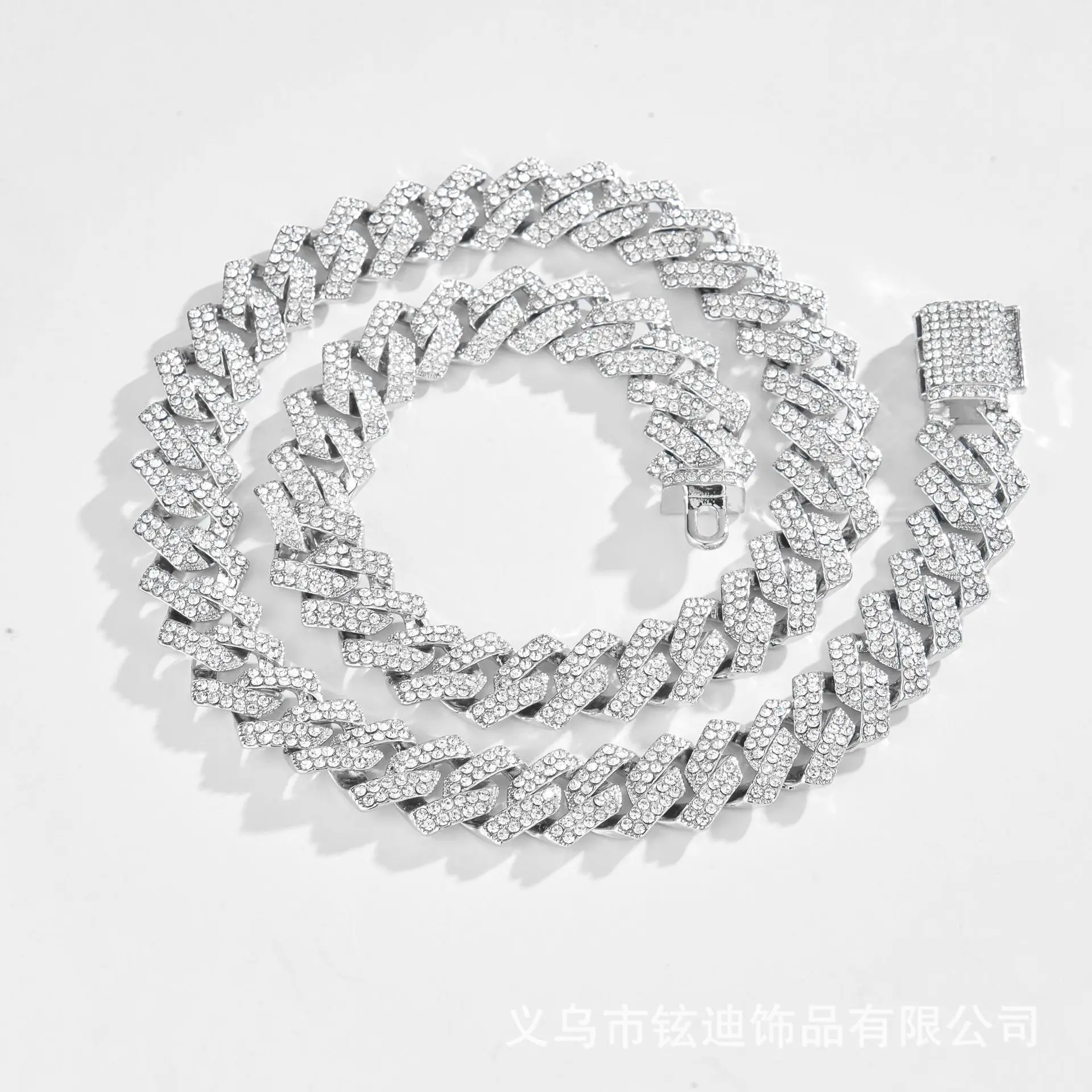 2021 Winter New15mm Hip Hop Color Necklace heavy link chain hiphop full diamond pink white Cuban chain