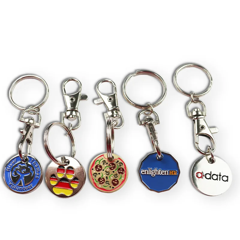 Custom trolley coin keychain Ornament Metal Keyring Coin Holder Supermarket Shopping Cart Chip Key Chain Hanging Token