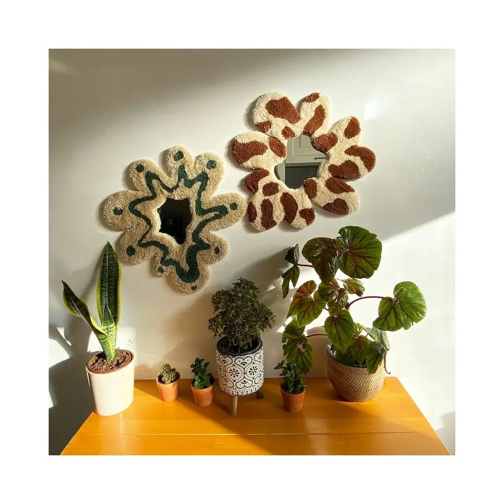 Great quality customized service punch needle handmade tufted mug wavy rug mirror home decorations mirror