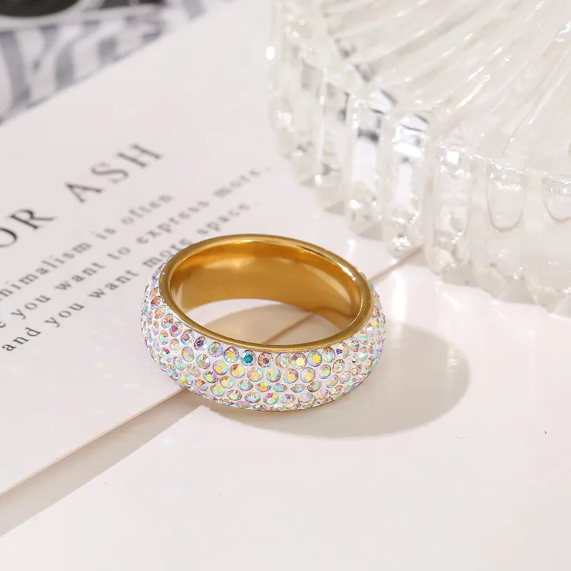 wholesale fashion Stainless Steel ring Gold Plated full diamond ring jewelry for women