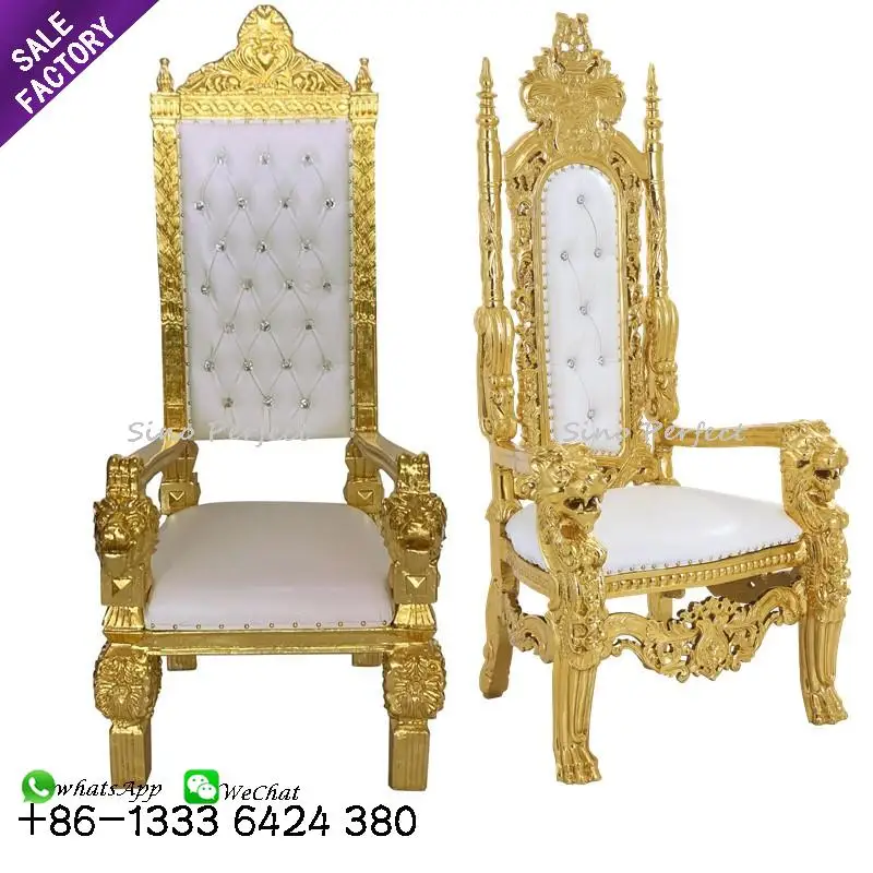 Cheap Luxury Royal Gold Wedding King And Queen Throne Chairs High Back Wedding Chairs