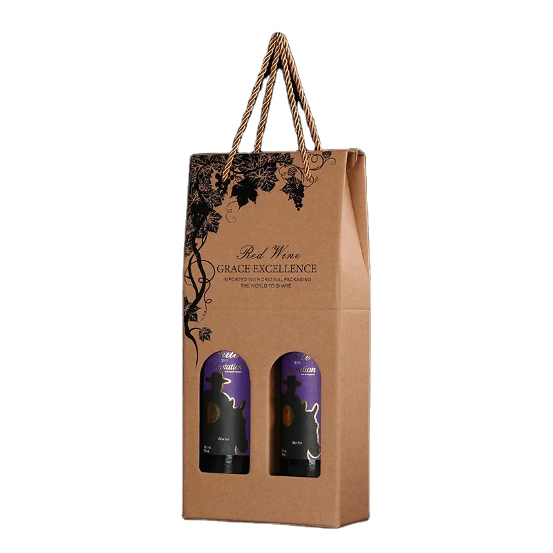 Custom label cardboard wine box Carrier wholesale cheap portable handling corrugated packaging of 2 beer boxes