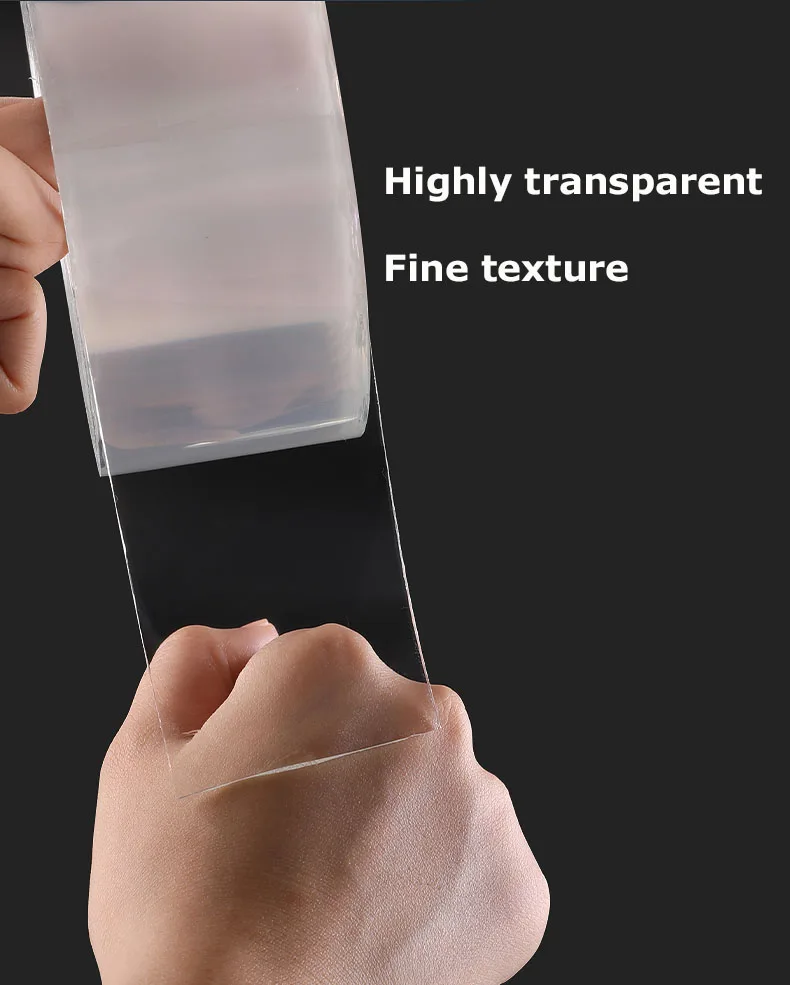 
Double sided washable waterproof reusable strong gel transparent nano suction adhesive tape for household storage 