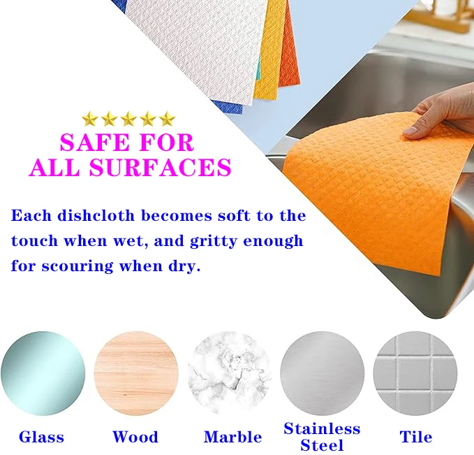 Eco-Friendly Swedish Dishcloths Water Absorbent Cotton Kitchen Cleaning Sponge Cloth Roll Raw Wet Cellulose Dish Cloths