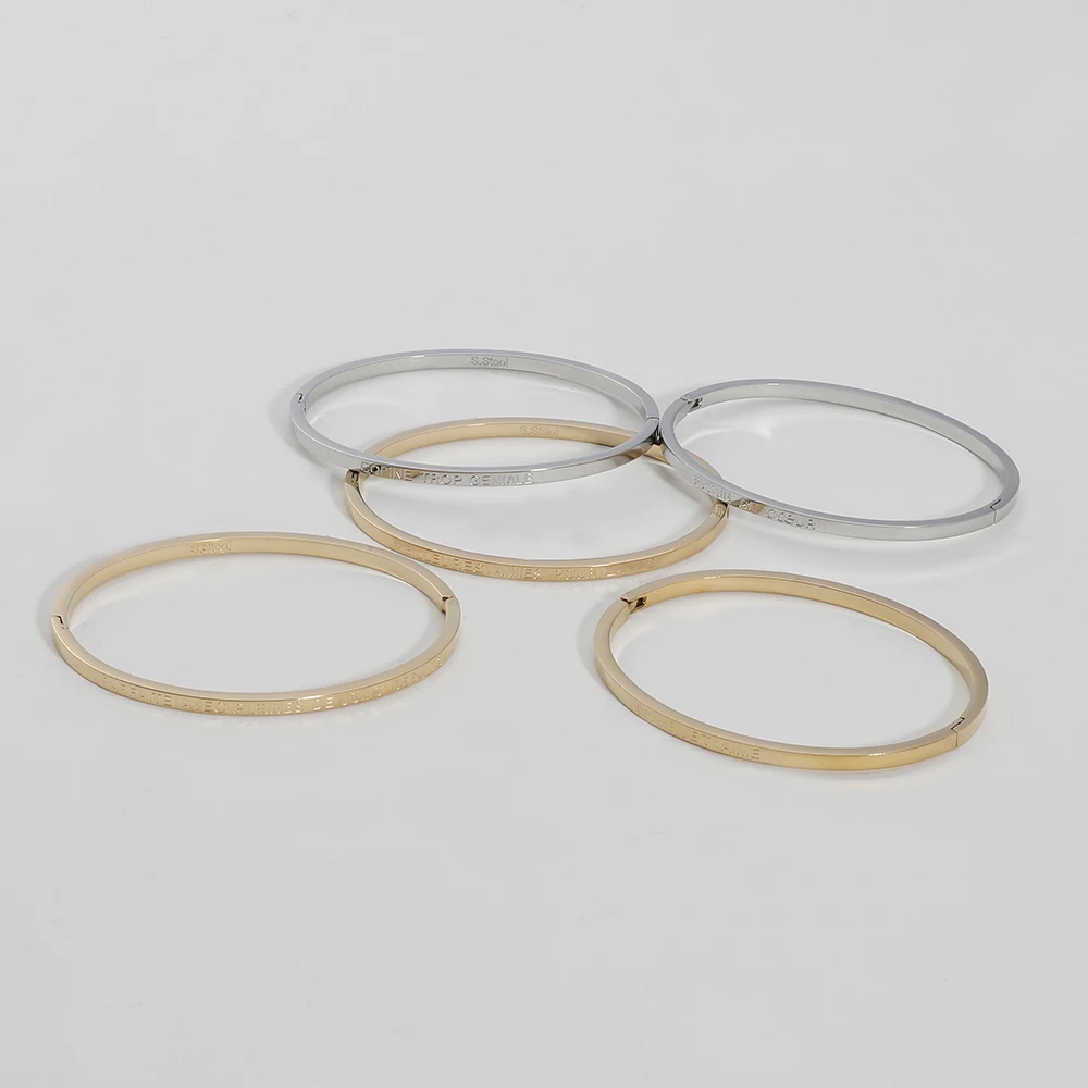 
Wholesale Custom 316L Stainless Steel Bangle Simple Design Custom Engraved Jewelry Women Cuff Bangle Bracelets 