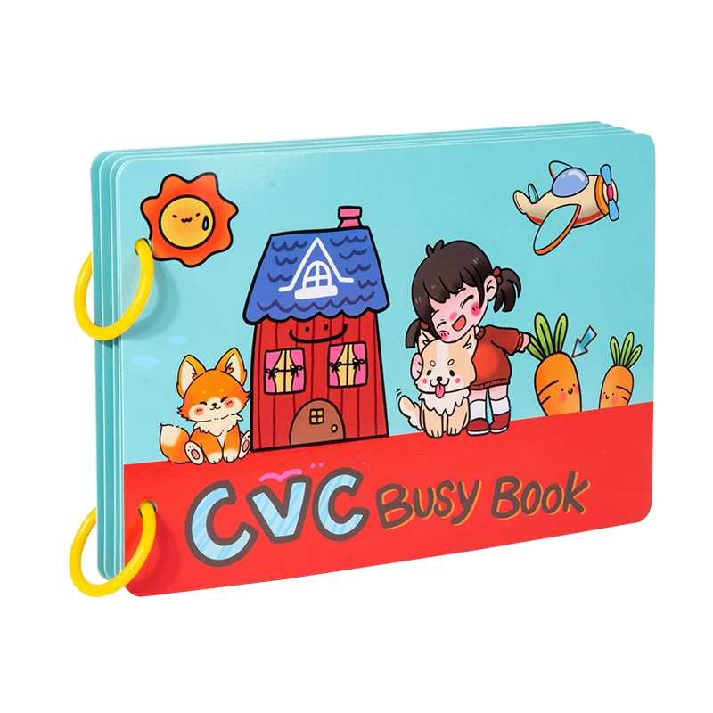 Kids Montessori funny quiet book baby magic reusable recognitive busy book word picture matching game preschool learn cvc words