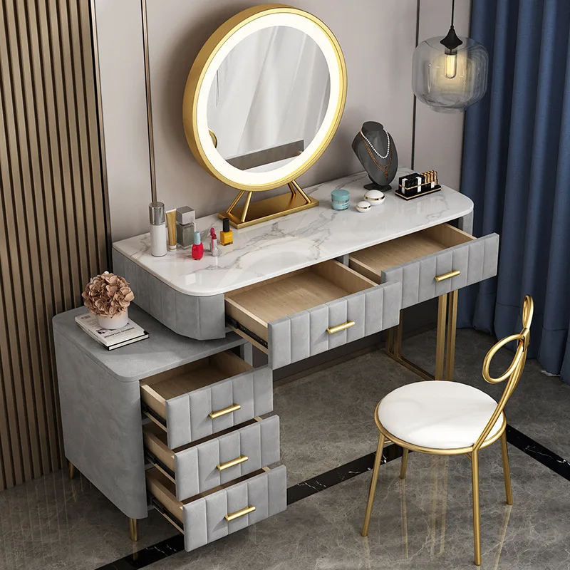 Home furniture wooden dressing table makeup designs mirror with drawer set modern white