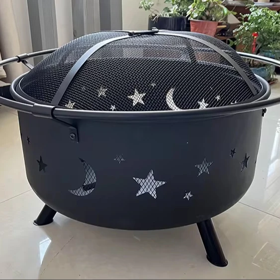 Large Round Metal Cast Iron fire pits Heated Stove Picnic wood burning fire pit outdoor Barbecue Bonfire Pot camping Fire Pit