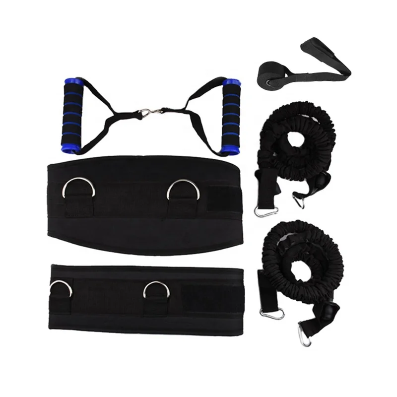 Gym Fitness Adjustable Carabiner Waist Belt Explosive Harness Set Elastic Pull Rope Hook Latex Bungee Cord Resistance Tube Band
