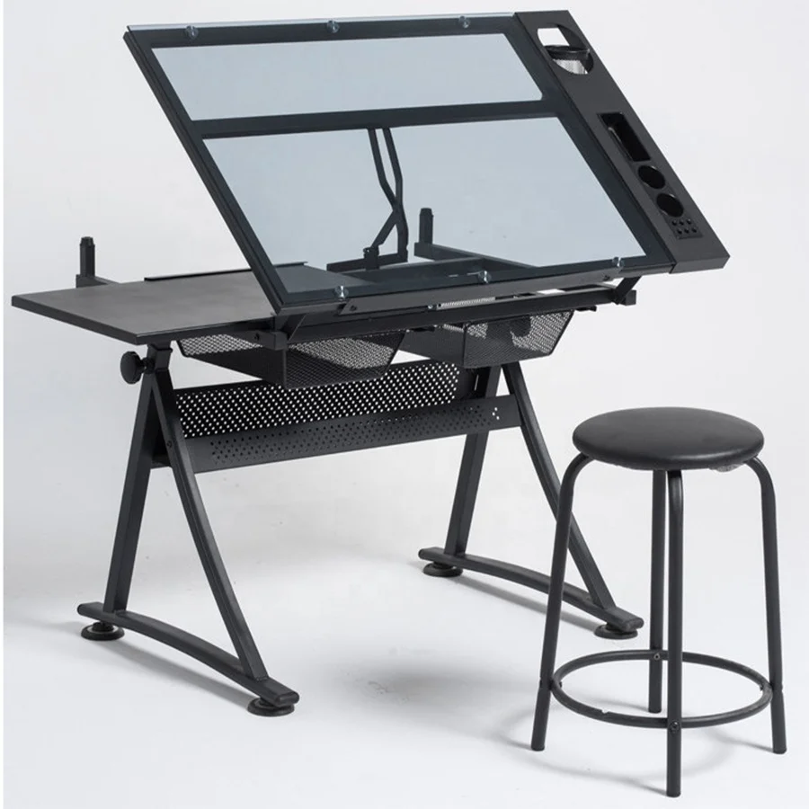 Glass Top Art Craft Drafting Working Desk,Drafting Table,Office & Classroom Application